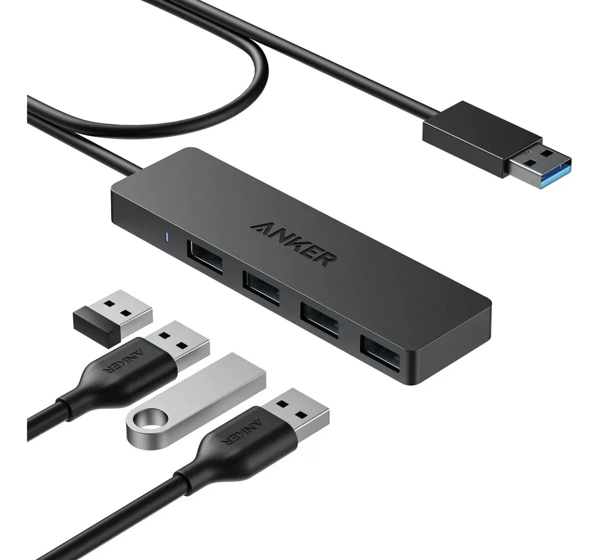 Anker Hub USB C, 4 portas USB 3.0, 5 Gbps, 60cm Cabo, Compacto e Portátil | Fino 1cm, Cabo Flexível e Reforçado, Resistente a Dobras, para MacOS,Window, iPad, iPhone, ChromeOS, Android