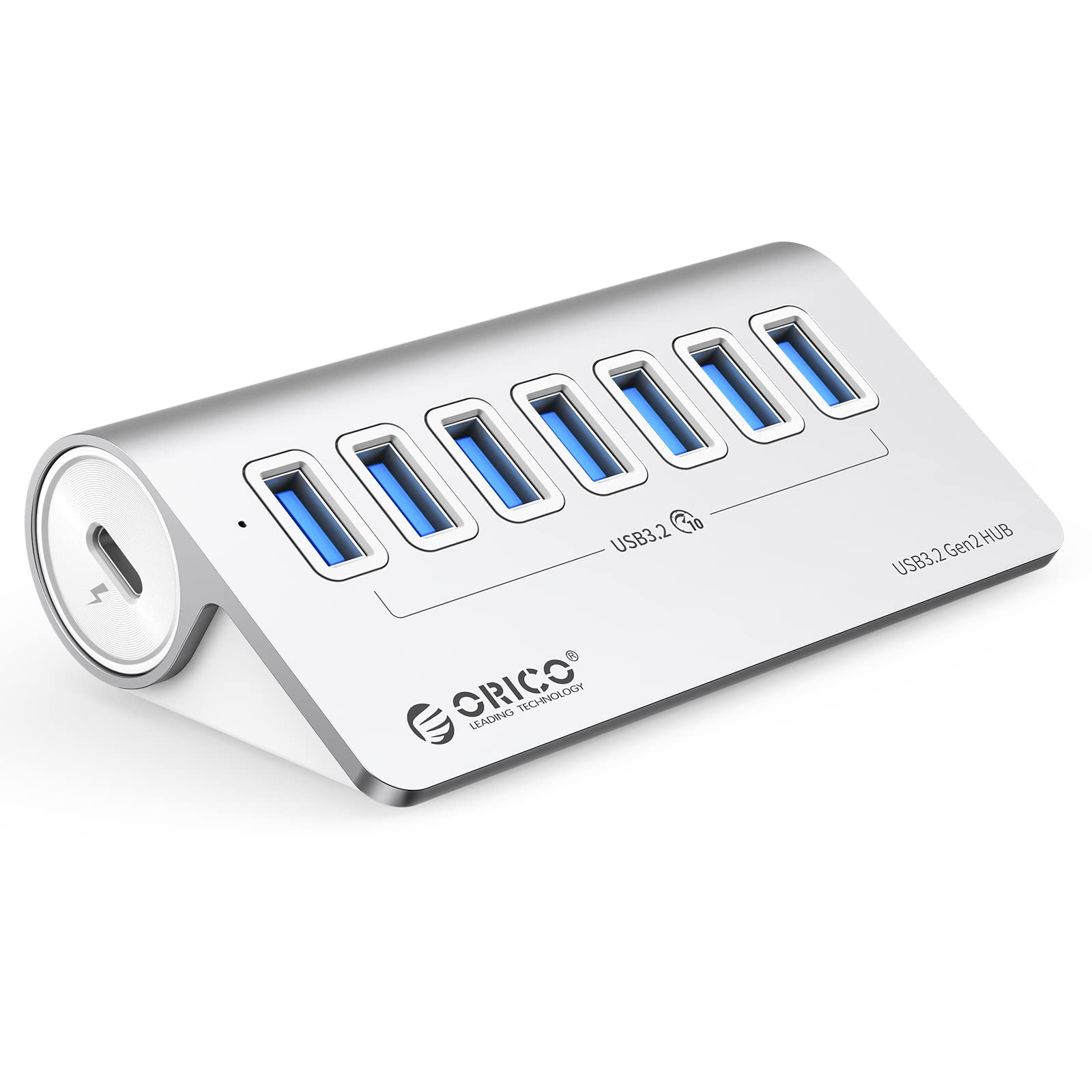 ORICO Hub USB 3.2 Gen2 de 7 portas, hub USB 3.2 de mesa com 7 portas USB-A, porta de fonte de alimentação 5V 3A, divisor USB de alumínio de 10 Gbps com cabo USB-C para USB-A/C de 1,64 m para iMac