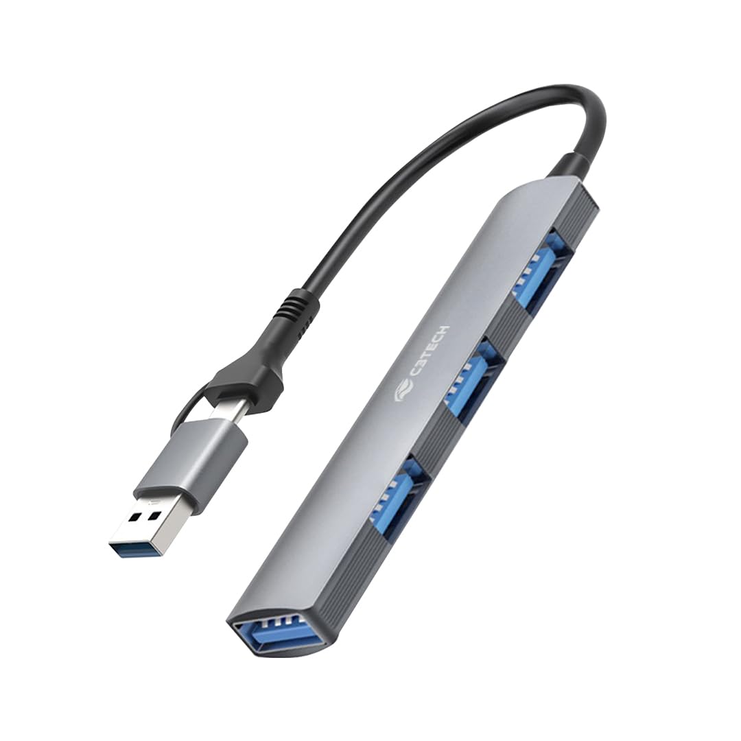 Hub USB-C 3.0 4 Portas C3Tech HU-C500GY 5Gbps Cinza Design Aluminio
