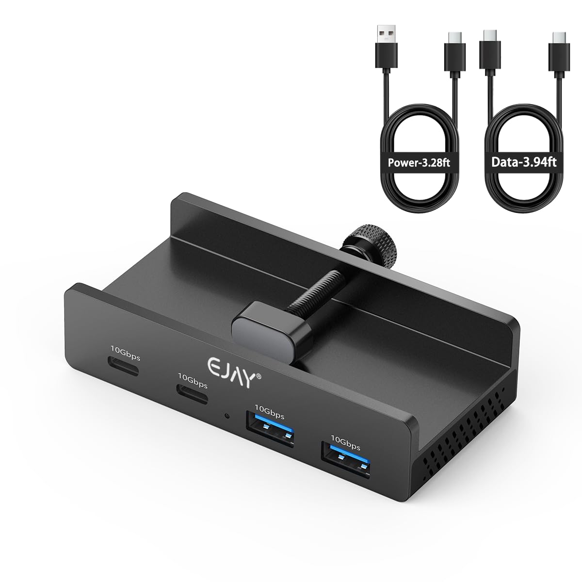 EJAY Hub USB de 10 Gbps com 4 portas (2A2C) para iMac e PC | Alumínio | Divisor montável | Hub fixo de borda de mesa | Configuração de escritório em casa | Cabo de 120 cm de comprimento
