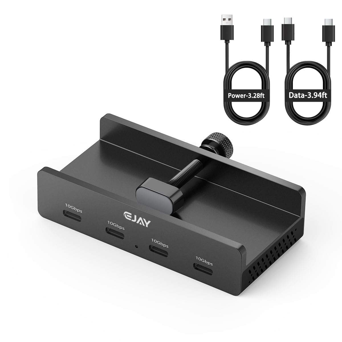 EJAY Hub USB-C de 10 Gbps com grampo de 4 portas para iMac e PC | Alumínio | Divisor montável | Hub fixo de borda de mesa | Configuração de escritório em casa
