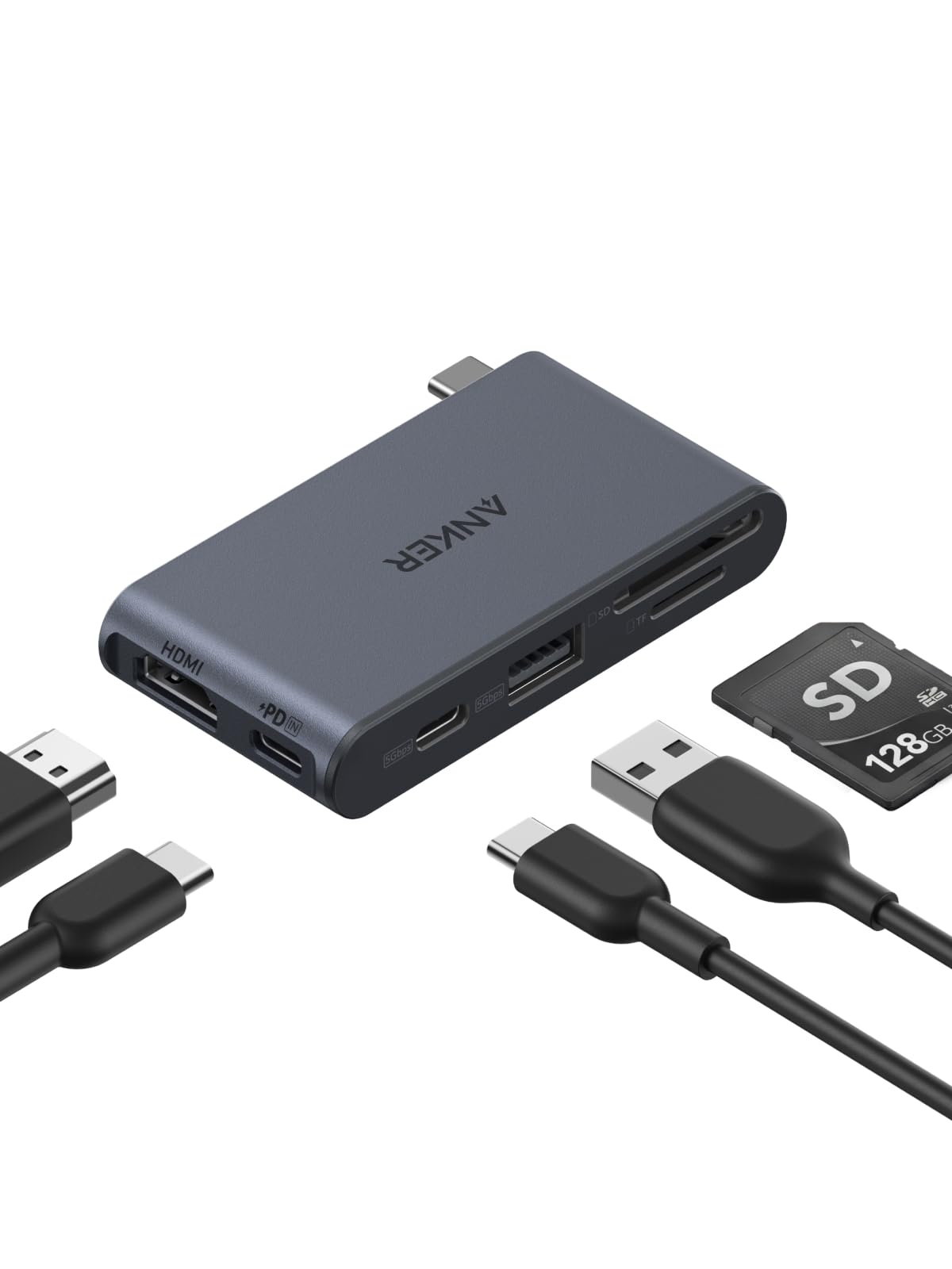 Anker Hub USB-C 6 em 1,Mini 36g,HDMI 4K@60Hz,Thunderbolt USB-C,USB-A 3.0 | Dock Station com PD 100W, Leitor SD/TF, Adaptador para Macbook M1/2/3, Laptop Samsung/ASUS/Acer/Lenovo, iPhone 16/17, Android