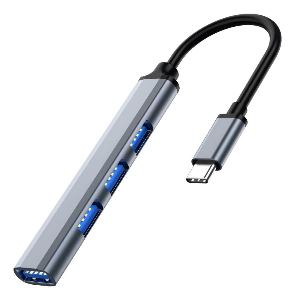 Hub USB-C 3.0 Extensor Adaptador com 4 Portas até 5 Gbps - para HD Externo, Pen Drive, Impressora, Teclado e Mouse - Compatível com Dock Station, Notebook e Computador - Acabamento em Alumínio