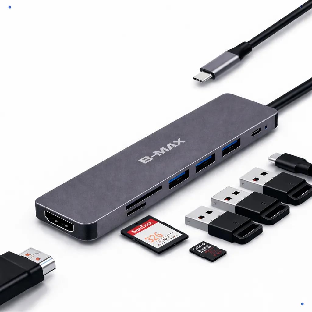Hub USB-C 7 em 1 HDMI 4K, USB-C PD 100W, USB 3.0 Alta Velocidade, Leitor SD/TF – Adaptador Tipo C para MacBook, Notebook Windows e iPad Premium