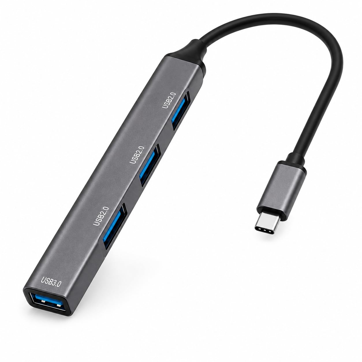Hub USB-C para 4 Portas USB Adaptador Tipo C em Alumínio Plug and Play Compatível com Notebook MacBook Windows Linux Tablet Celular OTG Expansor USB Alta Velocidade