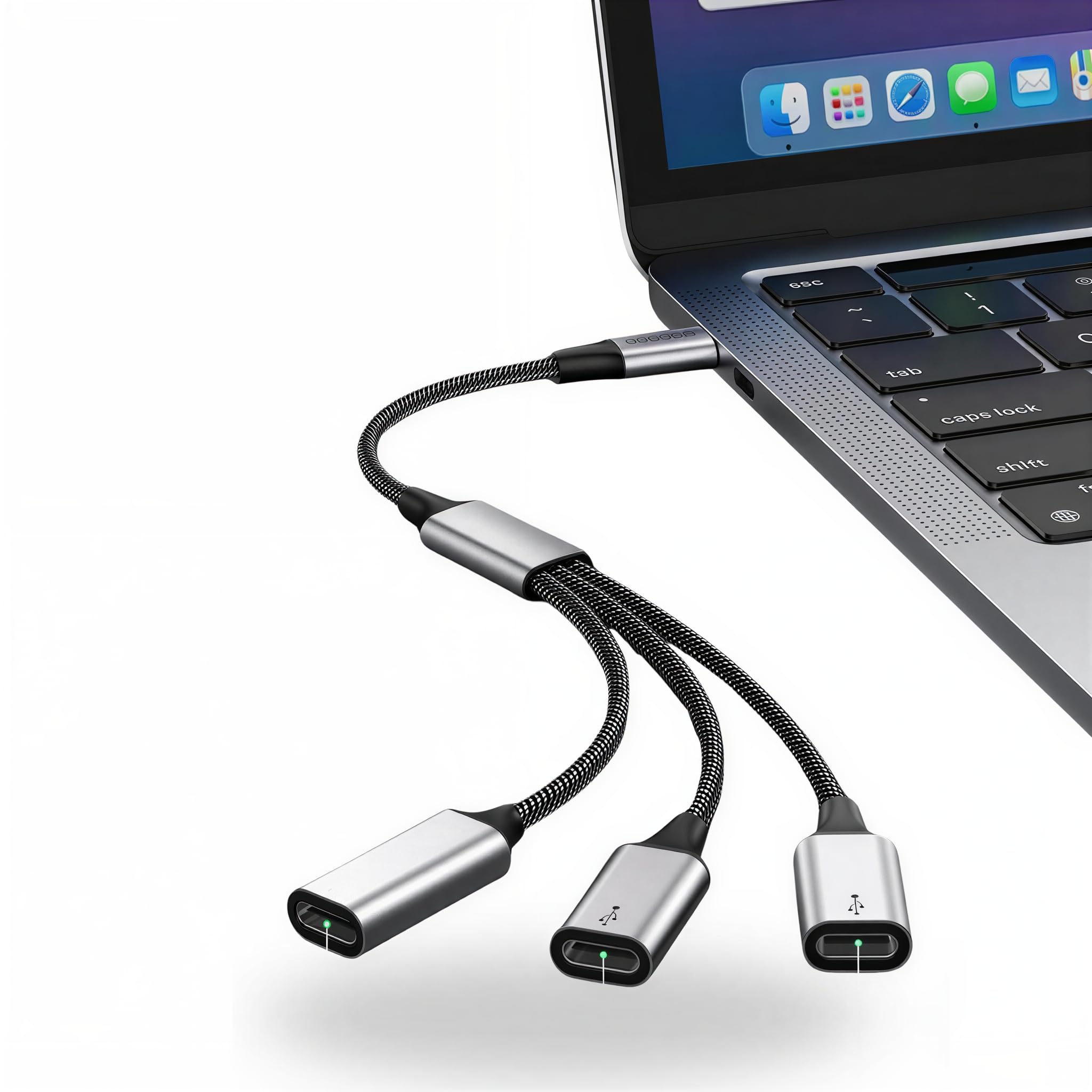 Hub USB-C para 3 Portas USB-A com Cabo Trançado 35 cm | Plug & Play, Até 480 Mbps, Corrente 3.1A, Conectores Reforçados, Compacto e Portátil