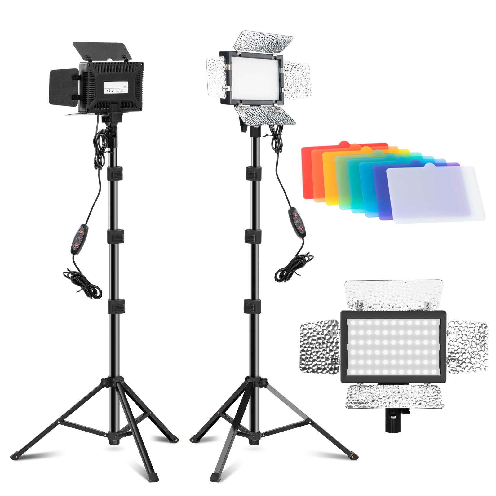 Jiang&Rong Kit De Iluminação Vídeo Led Com 2 Unidades - Luz Estúdio Usb Ajustável 5600K Porta Celeiro, 9 Cores, Para Fotografia, Streaming, Youtube, Tiktok, Filme, Gravação, Câmera Fotográfica