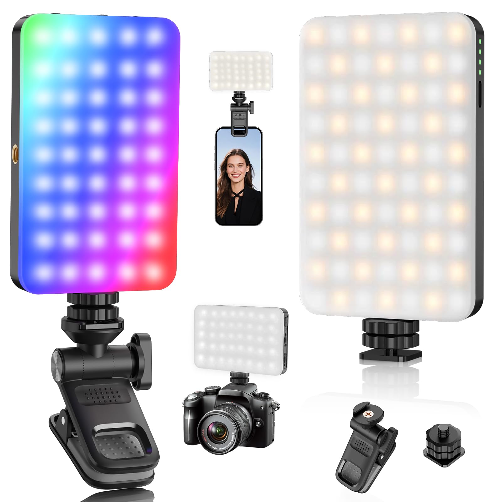 Luz LED Para Gravar Vídeo & Iluminação de Selfie KOSCHEAL RGB Portátil | Bateria 3000mAh (25h), 129 LEDs RGB 0-360°, 2500K-9000K, HSI/CCT, Brilho 0-100%, USB-C. Perfeito para TikTok, Lives e Fotos