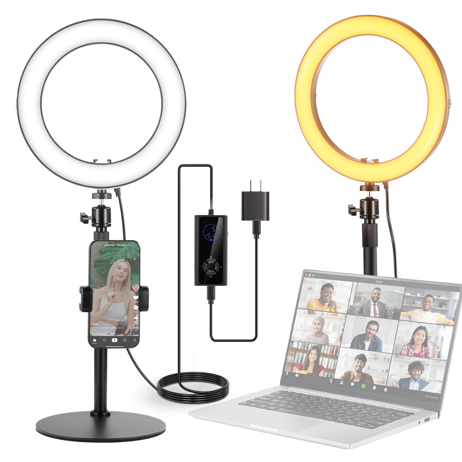 NEEWER Anel de luz de mesa de 12 polegadas 24W de alta potência com suporte/suporte de telefone, iluminação de conferência de vídeo selfie LED para iPhone, streaming, maquiagem, gravação Vlog, laptop