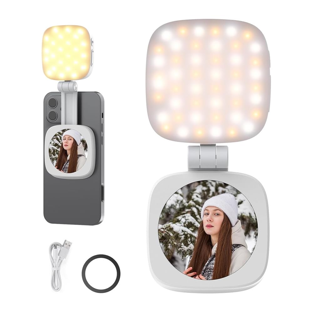 Basics NL48B Luz Magnética LED para Selfie no Celular – Iluminação Portátil Recarregável USB-C com Brilho e Temperatura Ajustáveis para TikTok, Lives, Vlogs e Fotos