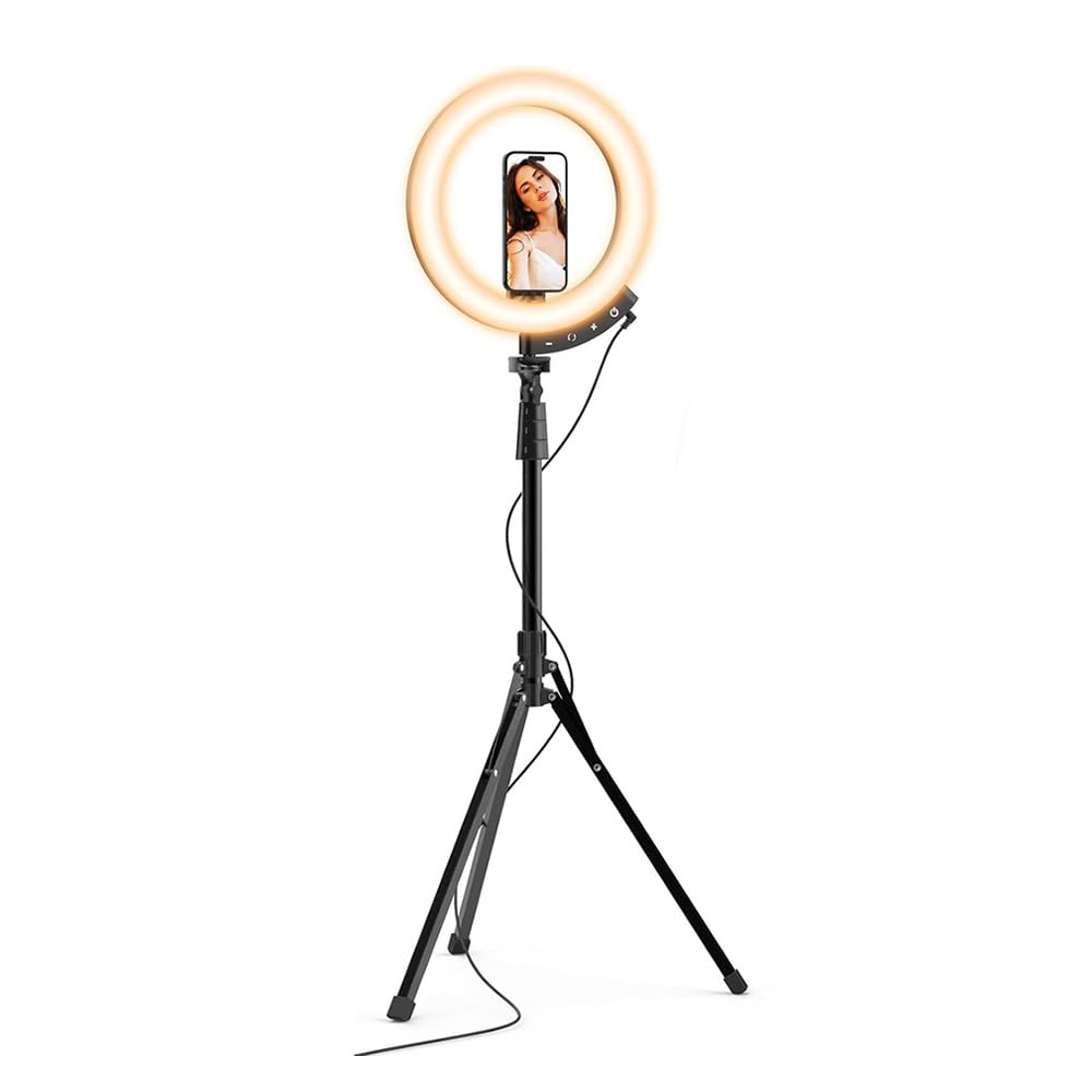 Tripé Ring Light 12 Polegadas com Tripé 62", Suporte Magnético para Celular, Controle Touchpad. Kit Iluminação LED para Maquiagem, Vídeos e Lives. Brilho e Cor Ajustáveis