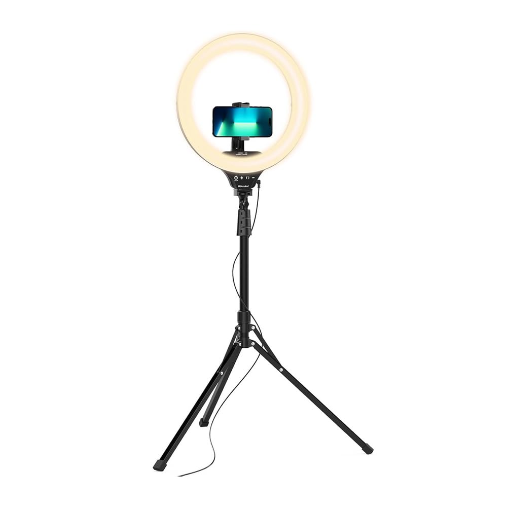 Ring Light 14 Polegadas Dobrável com Tripé 62” – Iluminação LED Ajustável para Maquiagem, Vídeos, Lives, Conteúdo Digital, Celular e Câmera