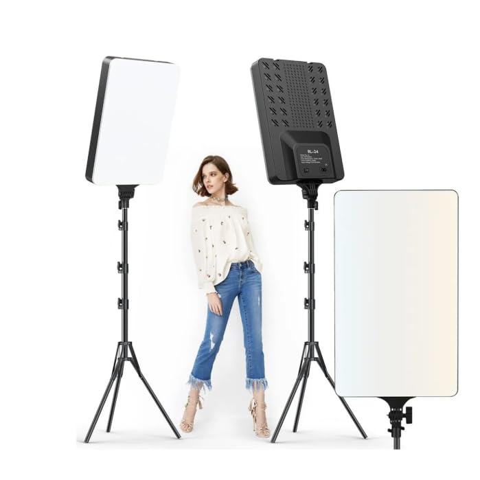 Ring Light LED 24” Profissional Retangular com Tripé 2,10m e Controle Iluminação para Estúdio Vídeo Foto Maquiagem YouTube Live(2 Kits)