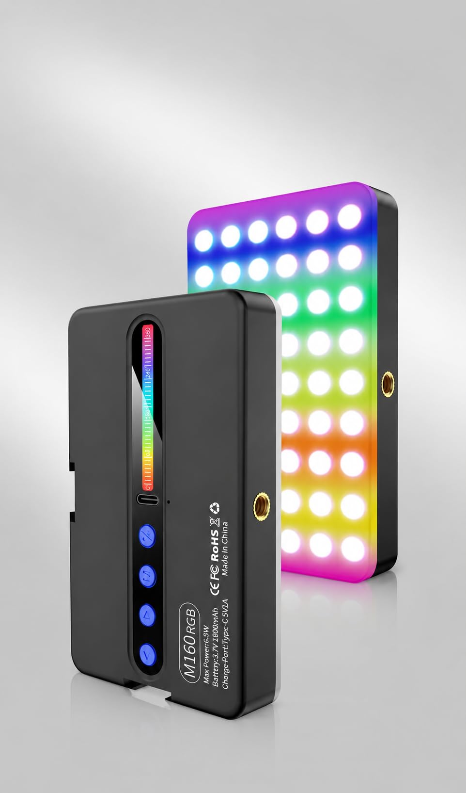 M160 RGB Light – Luz LED Profissional Portátil para Vídeo, Fotografia, Lives e Streaming com Bateria Recarregável USB-C