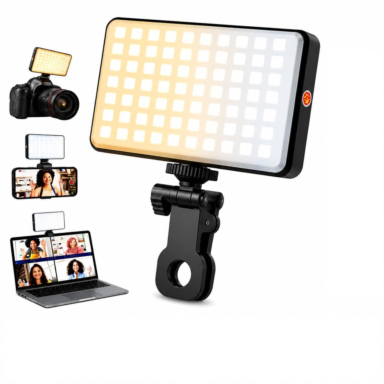 Luz para Gravar Vídeo LED RGB 12x7cm 4,7" com Clipe Ajustável para Celular, Notebook e Câmera, Ring Light Profissional, Iluminação Ideal para Selfie, Fotografia, Foto,Live e Maquiagem - Premium