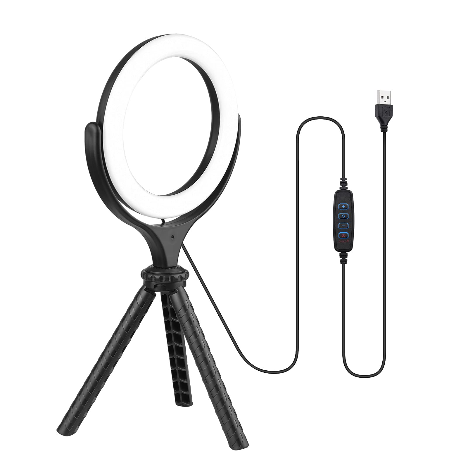 Luz De Anel LED 6 Polegadas Com Tripé Regulagem Brilho para Streaming | Ajustável, Portátil, USB, Suporte U, Silicone, Maquiagem, Videochamada