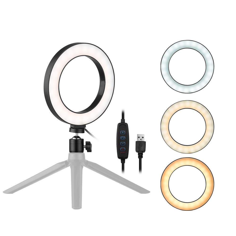 Anel De Luz Led Portatil Usb 10 Niveis Brilho Para Streaming | Rosca 1/4, Alto IRC, 3200K-5500K, Dimerizável 10%-100%, 48 LEDs, Esfera Metálica, Círculo 16cm, Sem Fios USB, Para Maquiagem
