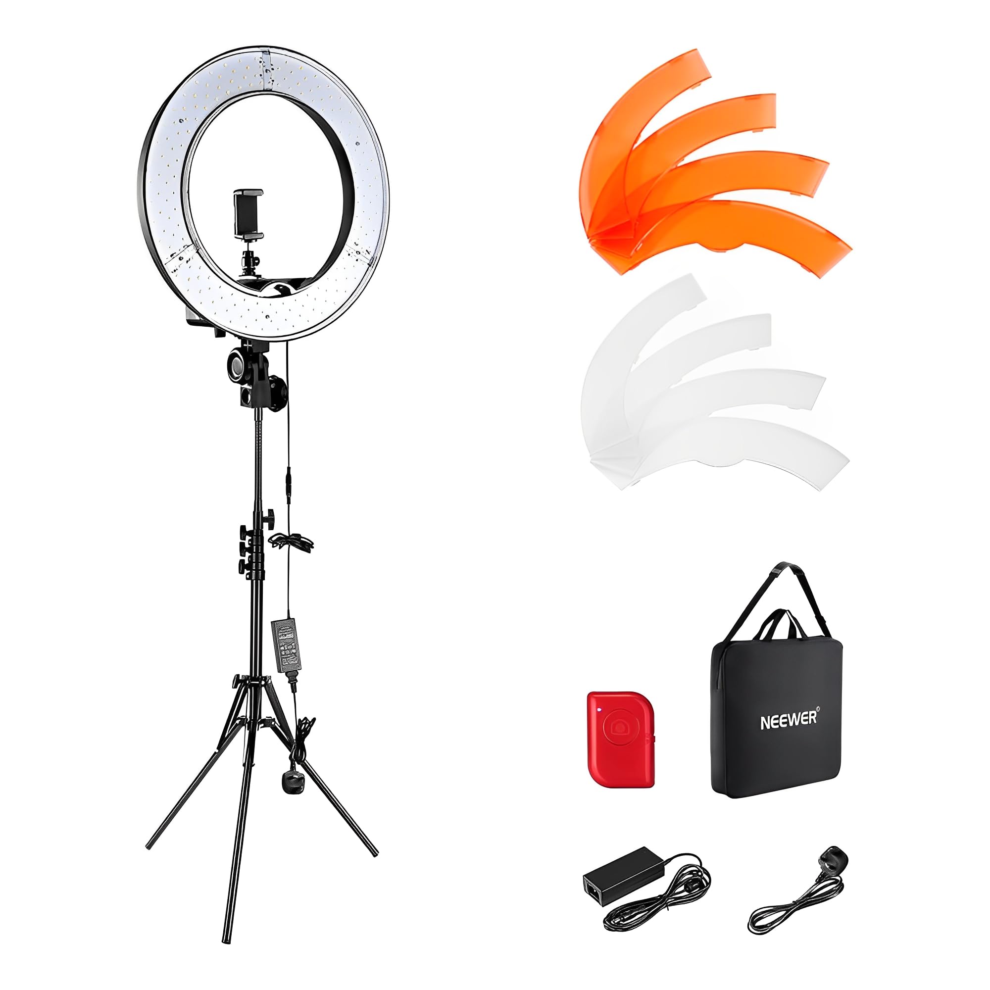 HollyWave Anel de Luz Led para Foto Vídeo Smartphone Preto, Brilho Ajustável, Iluminação Profissional, Live Stream/Maquiagem
