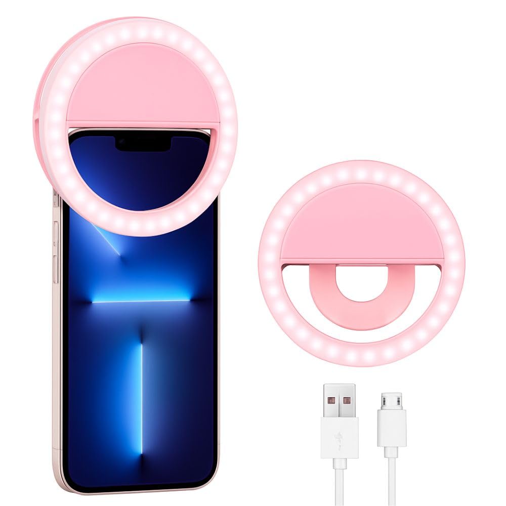 Clipe Anel Luz Pra Selfie Ring Light Flash Celular Universal, 36 leds, Para Vídeos, Luz contínua (Rosa)