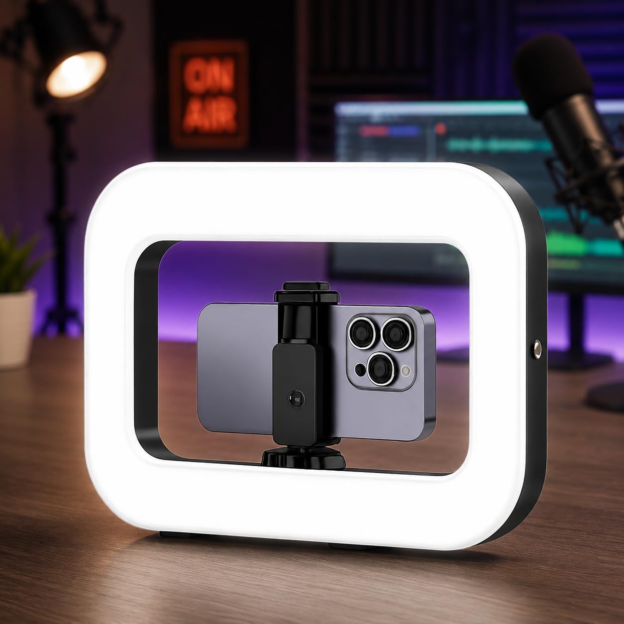 Ring Light Profissional e Suporte para Celular – Kit Iluminação LED para Vídeos, Lives, TikTok, Instagram, YouTube, Maquiagem e Gravação de Conteúdo Recarregável Premium