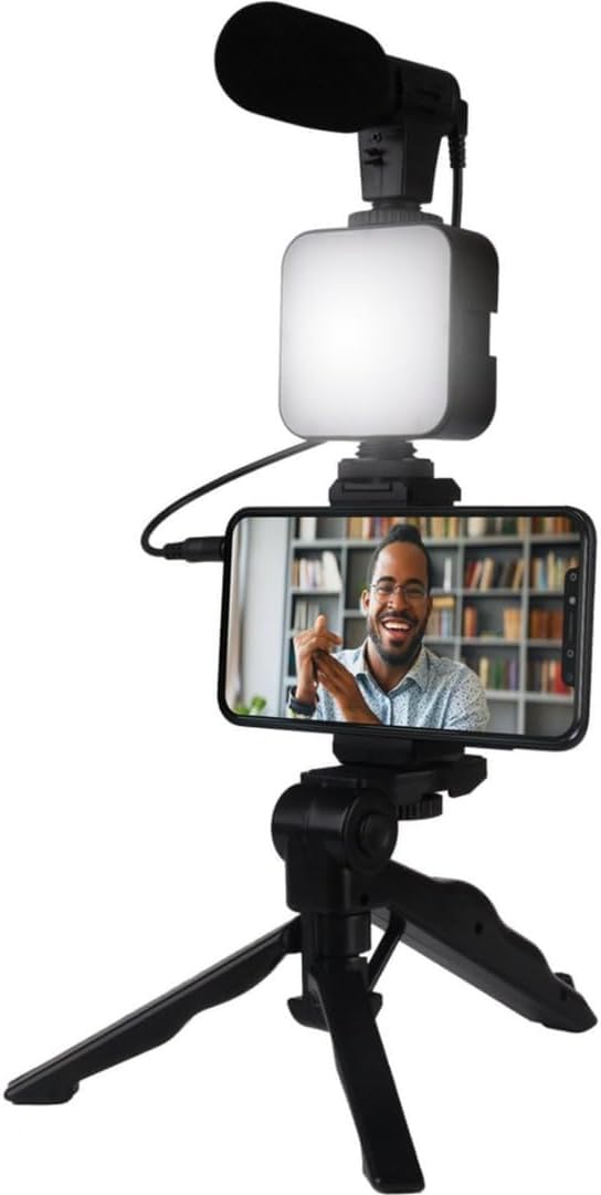 Kit Youtuber Completo com Ring Light LED, Tripé e Microfone – Iluminação Profissional para Vídeos, Lives e Gravações sem Som Ruim ou Escuro