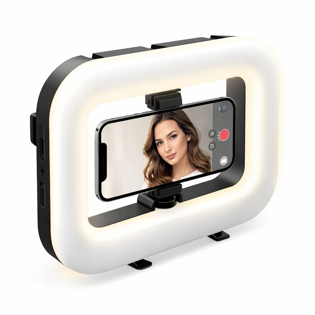 Luz LED para Celular Tipo Ring Light Retangular – Iluminação Recarregável 3 Cores com Suporte – Ideal para Vídeo, Selfie, TikTok e Maquiagem