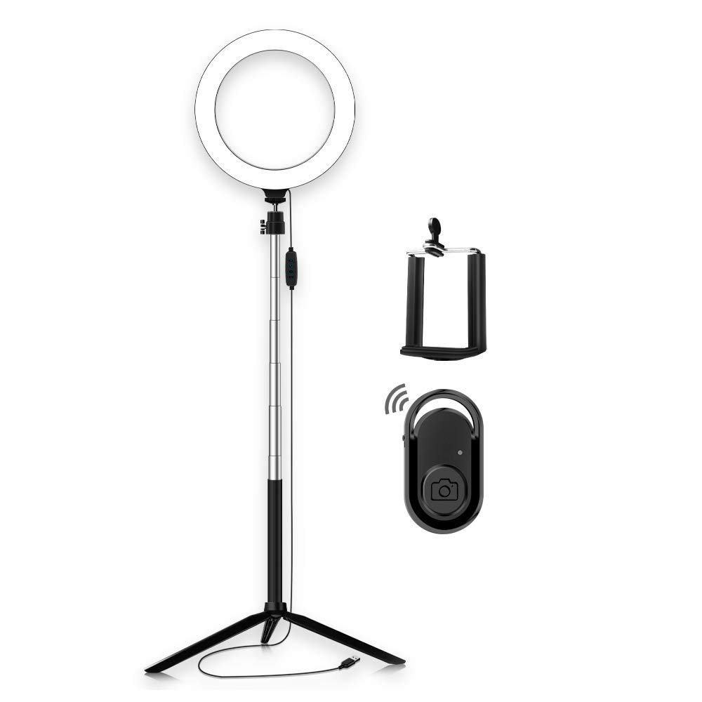 Anel De Luz LED Bicolor 20cm Com Tripé Ajustável Para Selfie Maquiagem Vlog | Difusor Integrado, Alimentação USB, Controle Remoto Incluso, 3600LM, Portátil Desmontável, Regulagem 3200K-5500K, Bastão
