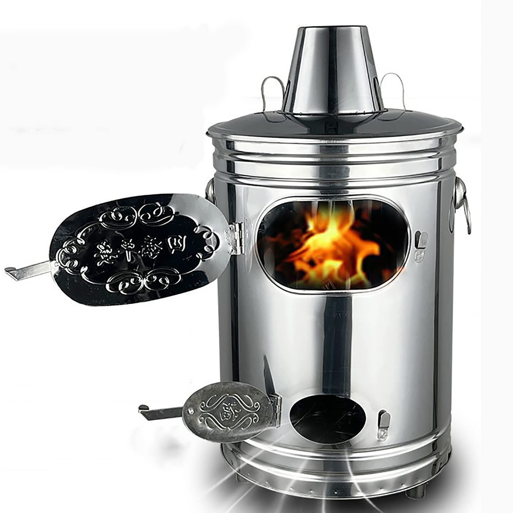 YUDIZWS Balde de incinerador de aço inoxidável para queimar lixo externo folhas de jardim galhos ou documentos pessoais em excesso de correio, tampa com chaminé, 58L, 66x37 cm