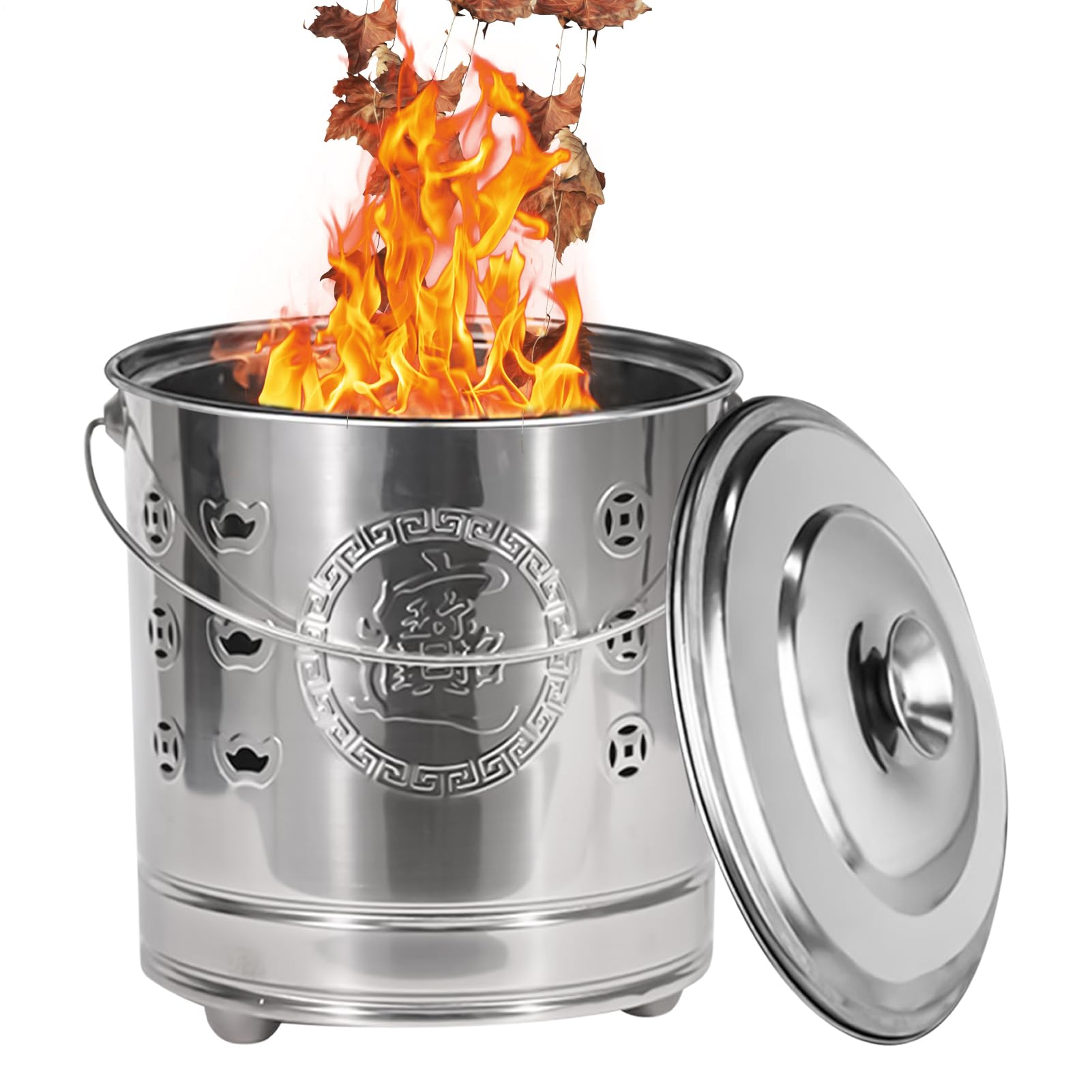 Barril Incinerador Queimador Seguro Em Aço Inoxidável | com Tampa, Gancho para Fogo e Barril de Fogo Revestido Lixo Do Quintal, Jardim, Folhas Caídas, Lixo, Dinheiro Falso, Pátio,