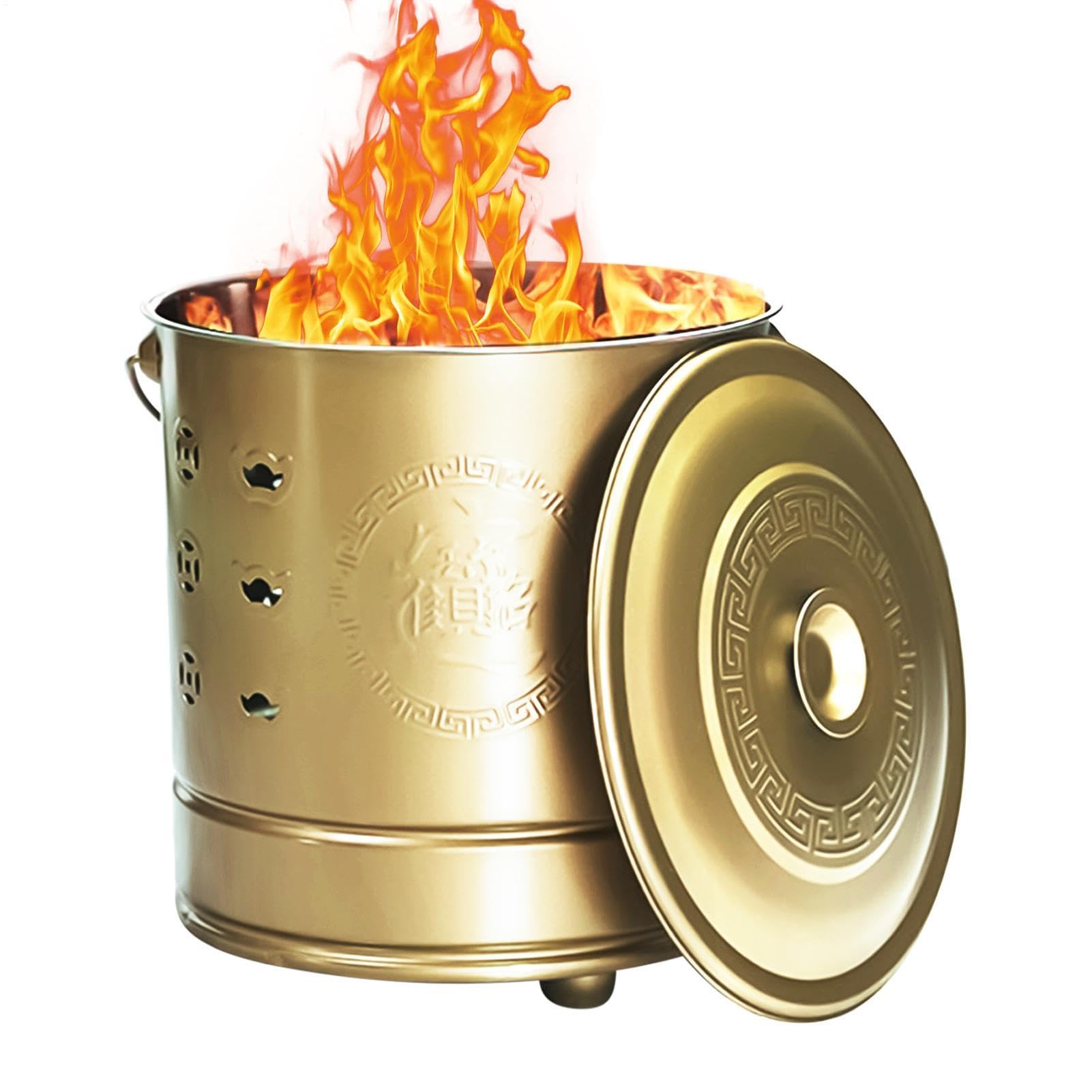 Cesto Incinerador Queimador Seguro em Aço | com Tampa, Gancho de Fogo e Queimador de com Forro Lixo Do Quintal, Jardim, Folhas Caídas, Lixo, Dinheiro Falso, Pátio,