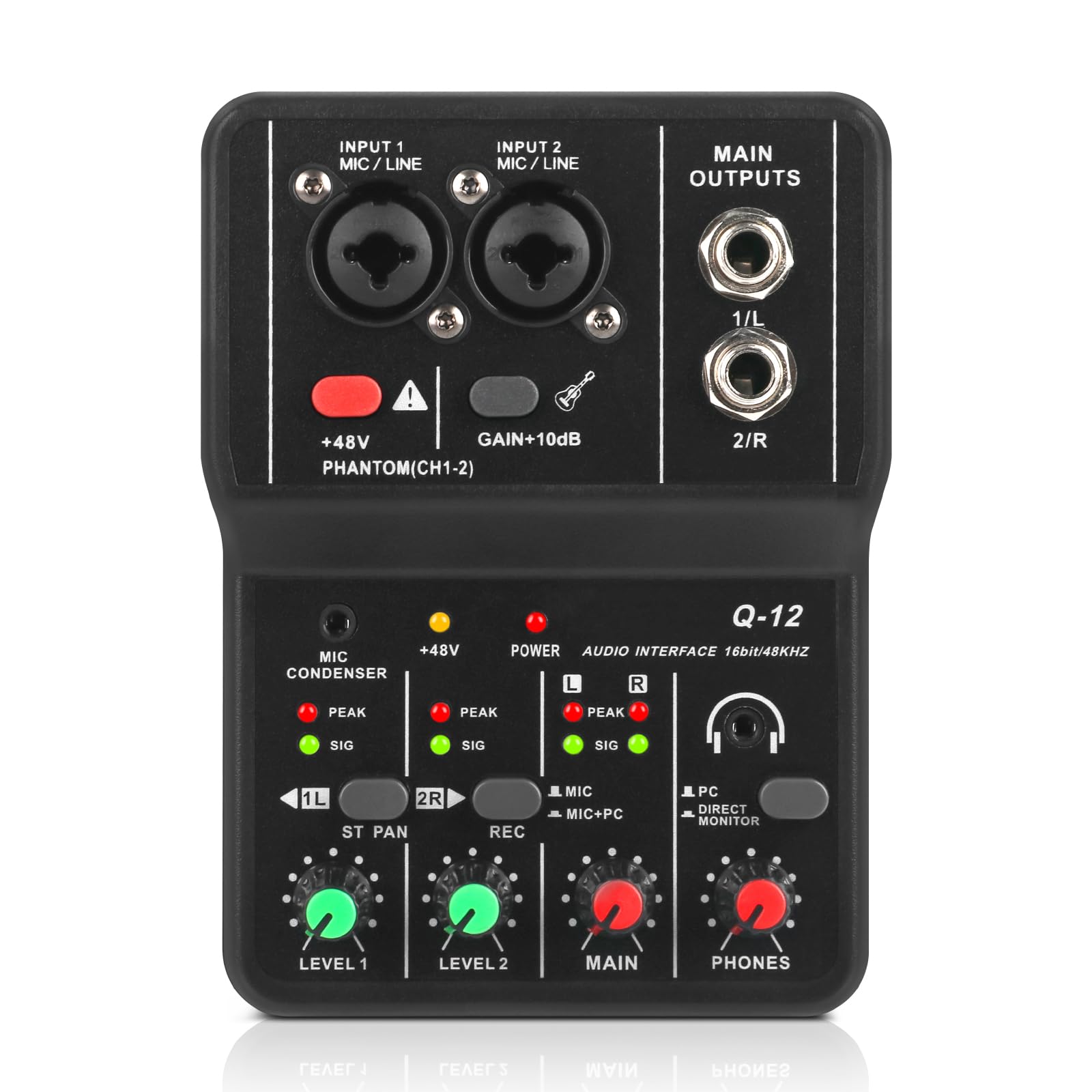 Interface de áudio USB + alimentação Phantom de 48 V com conector de microfone de 3,55 m, interface de áudio 2i2 para gravação de podcasts e streaming, interface de áudio XLR sem ruído de