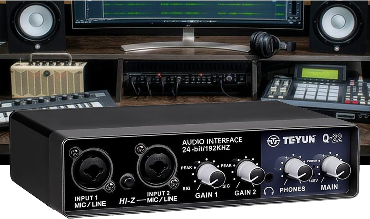 Interface de audio,placa de som profissional de canal USB 2.0 DC 5V de alta velocidade, função de monitor para estúdio/gravação musical/gravação vocal/jogos/Equipamentos para Gravação Musical, etc