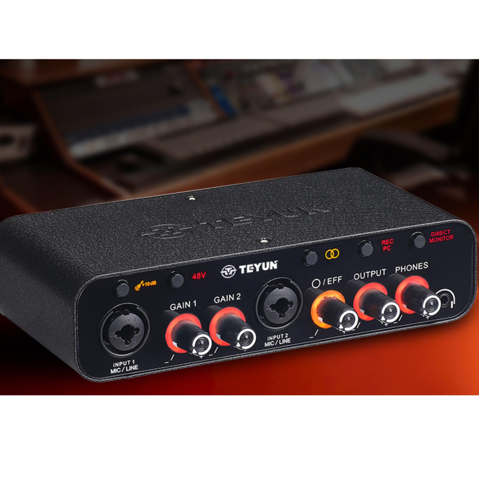 Interface de audio,placa de som profissional de canal USB 2.0 DC 5V de alta velocidade, função de monitor para gravação musical/Guitarra/computador/celular/com reverberação, iluminação teyun Q26