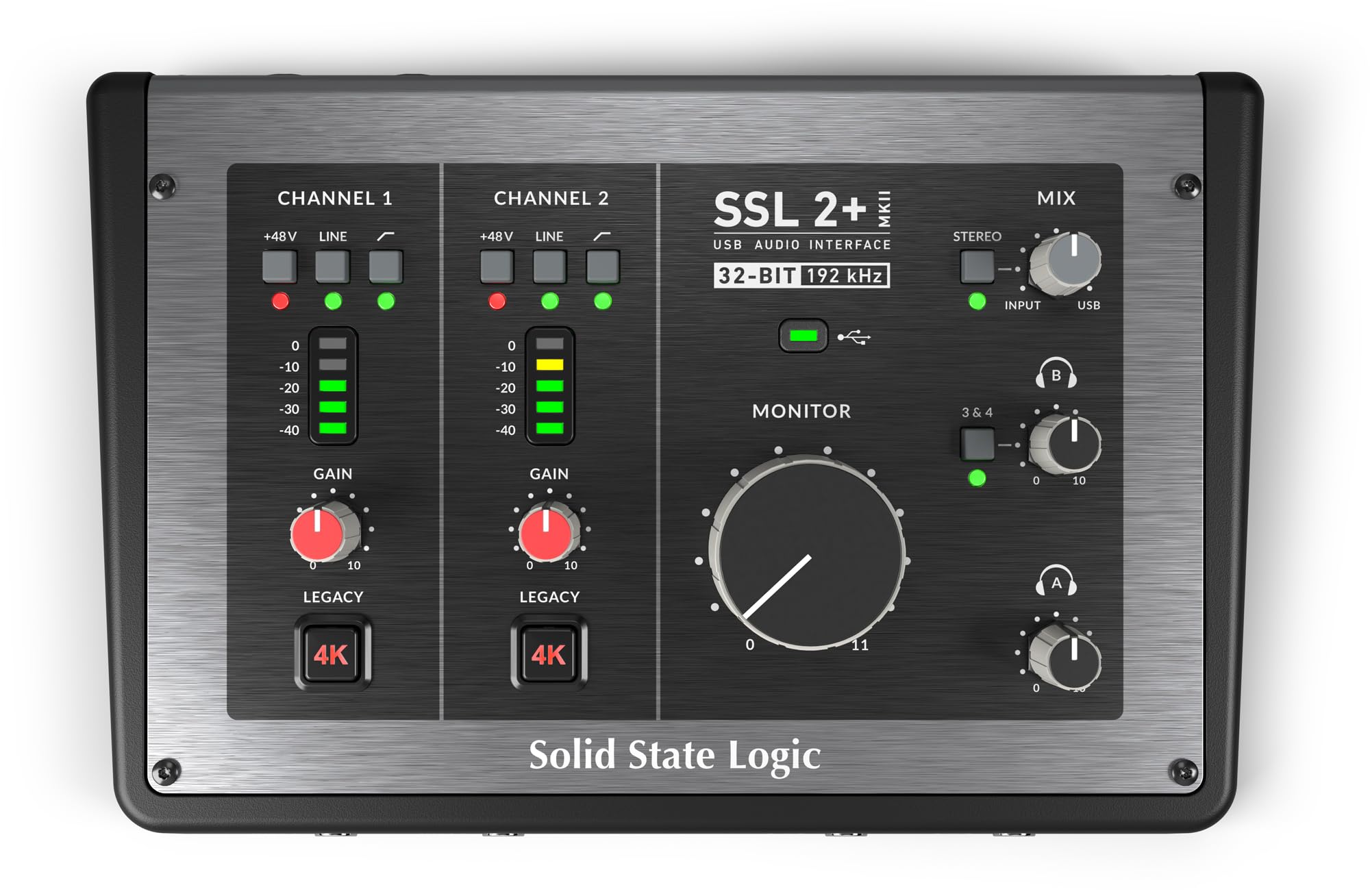 Solid State Logic Interface de áudio 2 MKII Plus USB-C 2x4 | 2 pré-amplificadores de microfone SSL, duas saídas de fone de ouvido, 4 saídas Trs balanceadas CC acopladas, 32 bits/192 khz