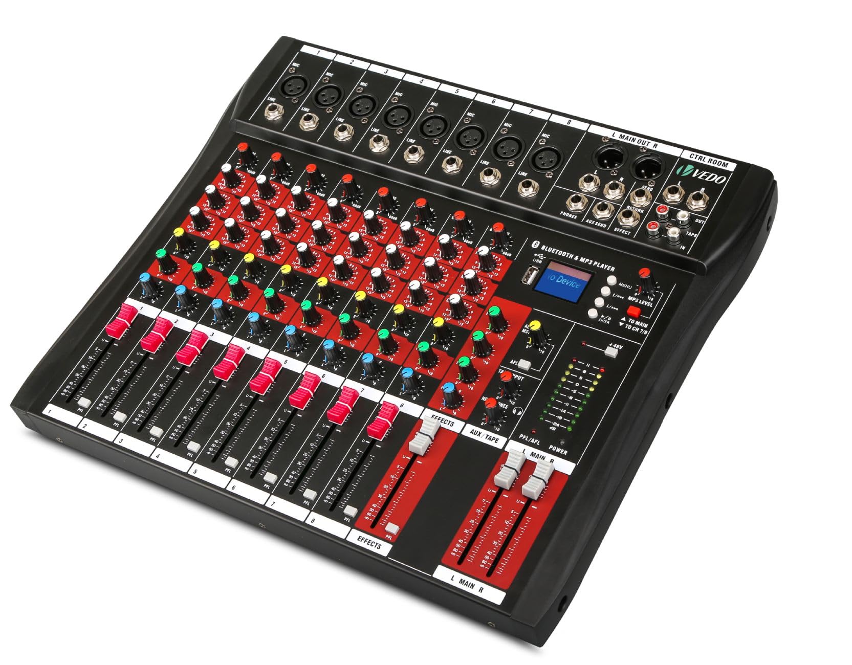 Mesa De Som 4/6/7/8/12 Canais Profissional Portátil Mixer Bluetooth Interface Gravação Audio Console com placa de som USB + 48V Phantom power (Mesa 8.0 Canais)