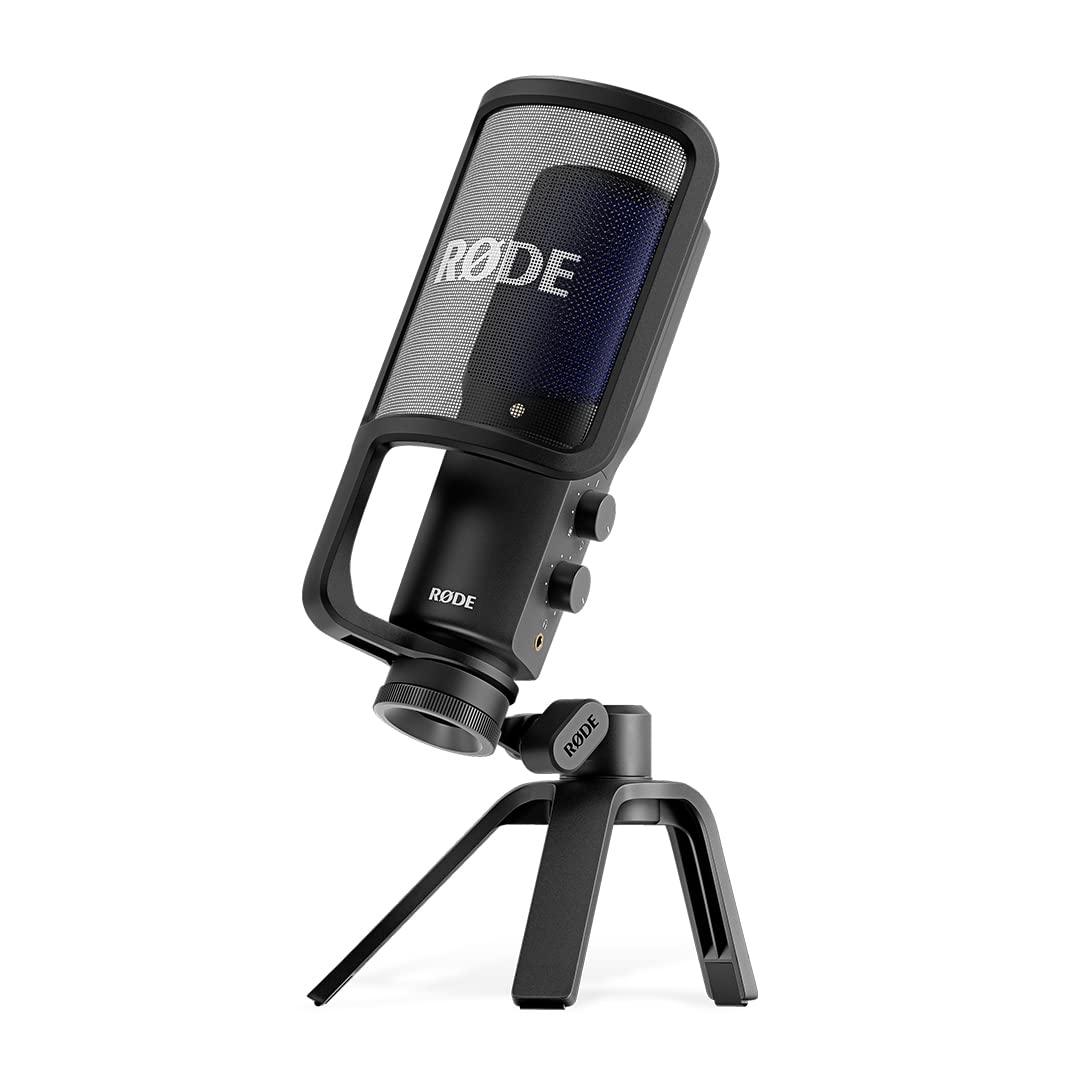 RØDE NT-USB+ Microfone condensador USB de nível profissional para gravação de áudio de qualidade de estúdio diretamente para um computador ou dispositivo móvel, preto | Microfone condensador USB-C com pré-amplificador Revolution e processamento APHEX para vocais, podcasts e streaming