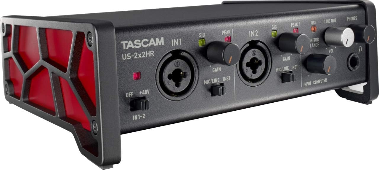 Tascam US-2x2HR 2 Microfone 2 polegadas/2 saídas interface de áudio USB versátil de alta resolução (US2X2HR) | Interface para gravação, streaming, podcast, composição de músicas