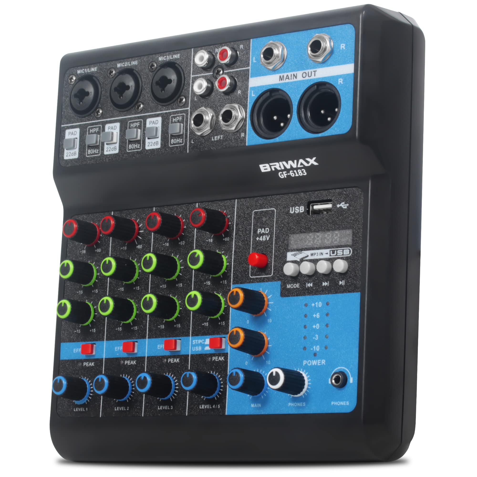 Mesa de Som 5 Canais Profissional Phantom Power 48v Bluetooth Mp3 P10/Xrl Usb Pc Para Dj Live Podcast