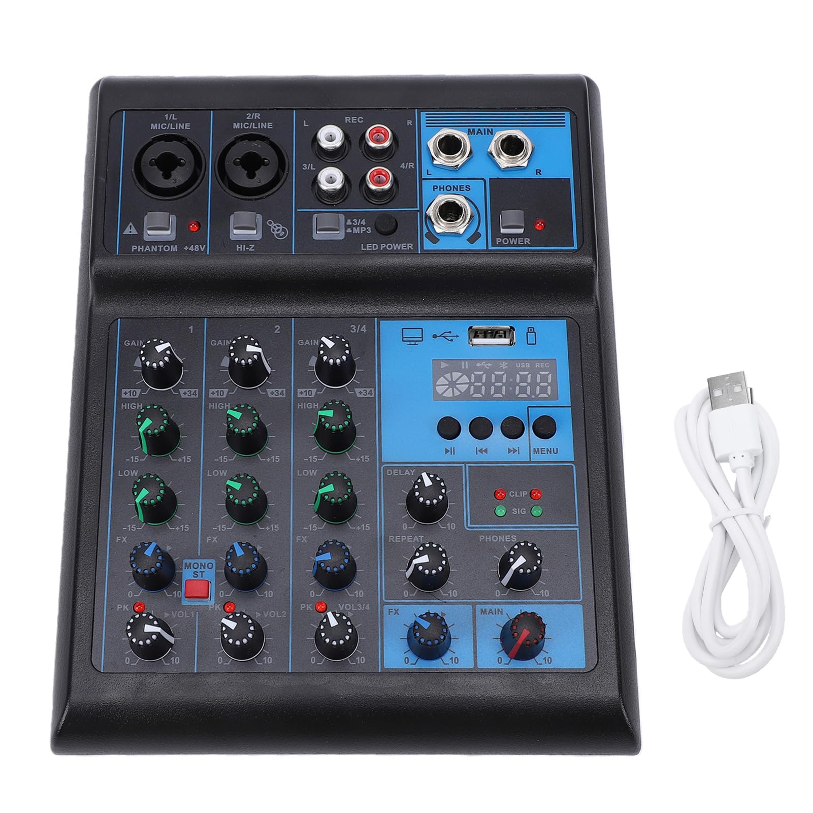 EBTOOLS Mixer de de 4 Canais, Interface de Som de Mixer USB Profissional Com Entradas XLR Indicadores LED de Conectores de 6,35 Mm, para Estúdio Podcast Transmissão Ao DJ