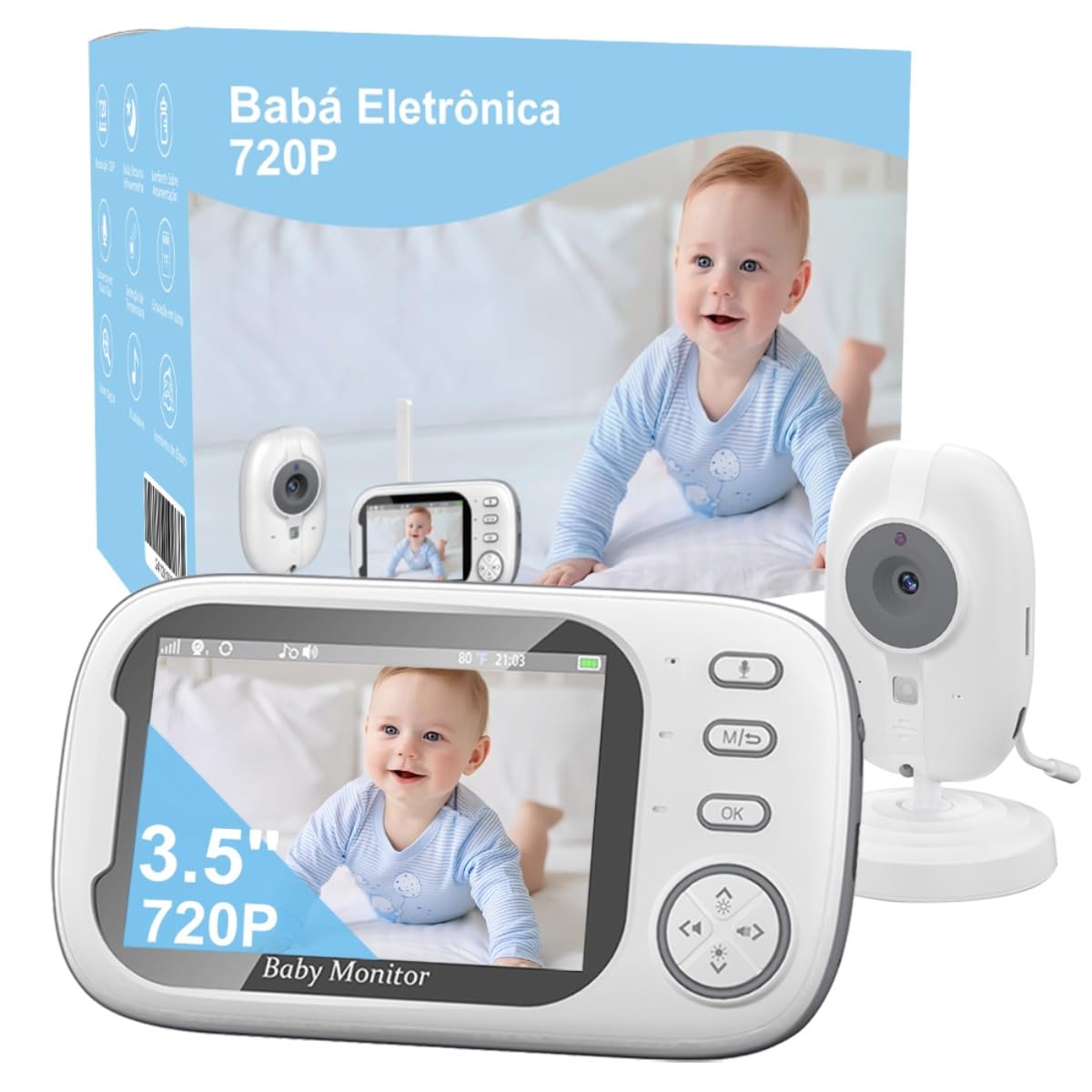 Dacdyi Babá Eletrônica, 3.5" Bebê Câmera Monitor Vídeo, Microfone Embutido nos 2 Lados, Visão nocturna,Temperatura Ambiente，Detecção de Som VOX, Canção de Ninar, Actualizado e melhor do que VB603