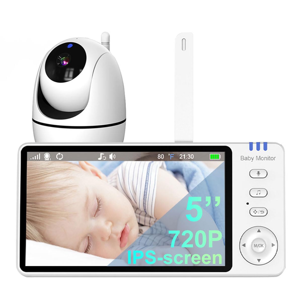 5" Babá Eletrônica, Bebê Câmera Monitor Vídeo,720P HD Monitor de Bebe,Visão nocturna,Música,Sem Wi-Fi Sem App, VOX,Temperatura ambiente