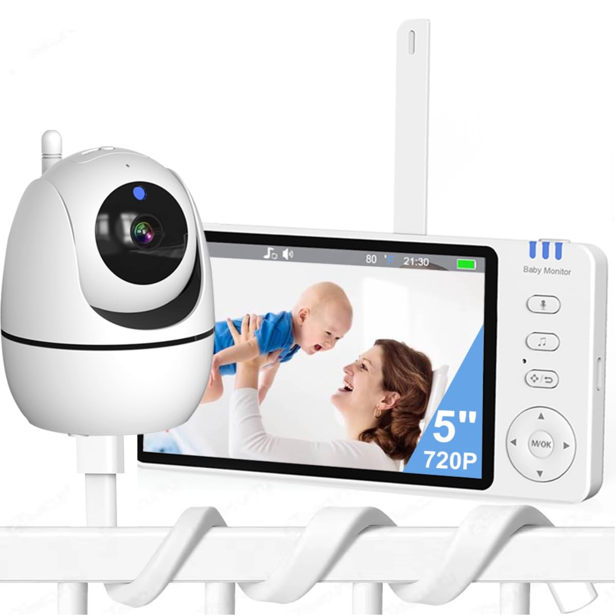 Novo 5.0" Babá Eletronica,720P Bebê Câmera com Tela, Incluindo o suporte da câmara, Áudio Bidirecional, Monitoramento Temperatura, Visão Noturna, Zoom Digital, Detecção De Som Vox, sem App,sem Wifi