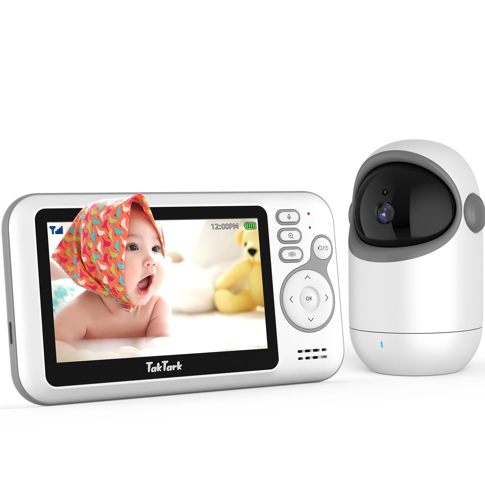 TakTark Babá Eletrônica, 4.3" Monitor de Bebê Sem WiFi com Câmera e Áudio – Remoto Zoom, Visão Noturna, Sensor de Temperatura, Monitor Seguro para Quarto de Bebê, Idosos e Pets