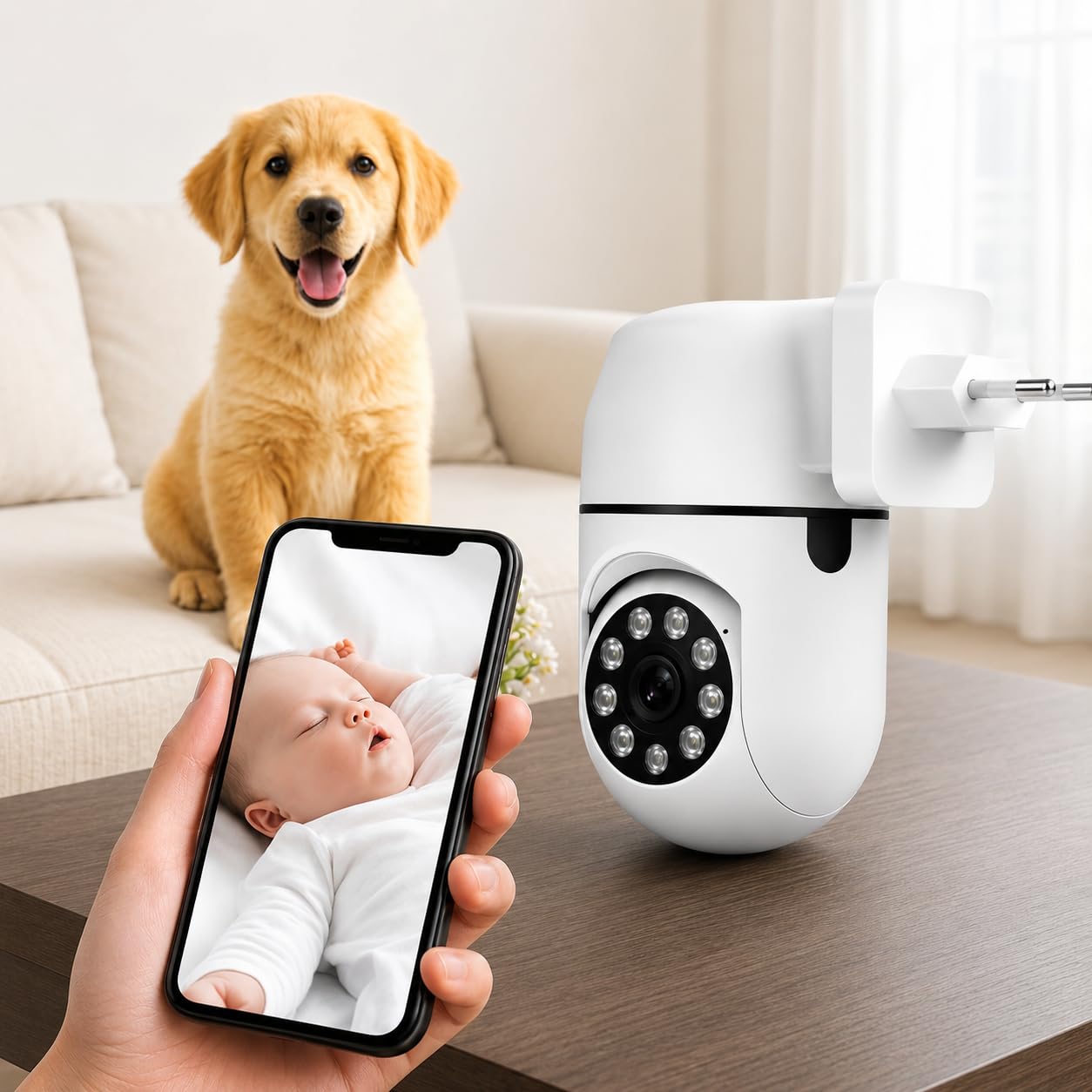 Câmera de Segurança Tomada Baba Eletrônica e Vigilância WiFi 2MP WiFi Visão 360° HD 1080p Câmera IP Controle via App 2 Modos de Visão Noturna Áudio Bidirecional Detecção de Movimento Premium