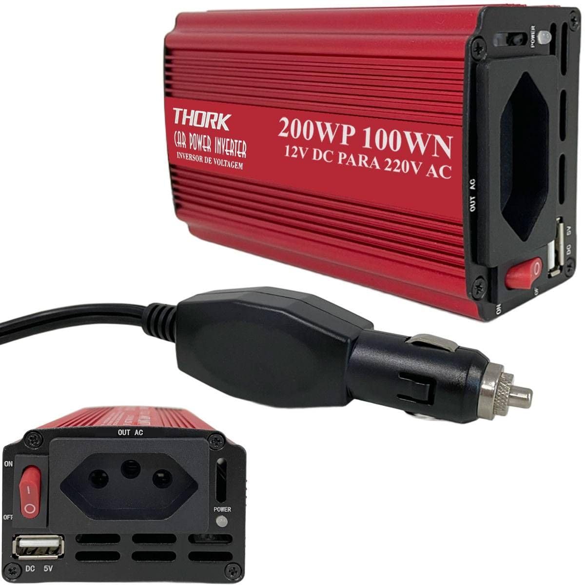 Thork Inversor 12V Para 220V 200W Carro Automotivo Conversor USB