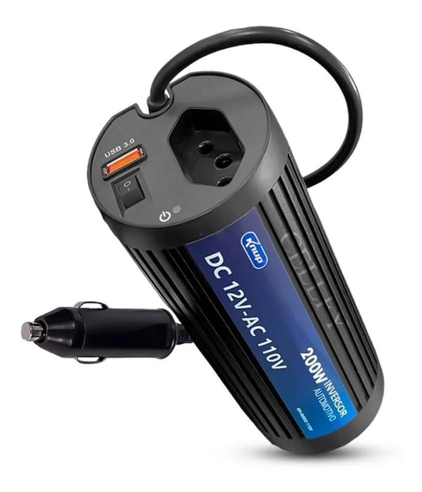 Inversor Automotivo Veicular 200W 12V para 110V com USB 3.0 QC, 60Hz, Proteções Inteligentes, Uso em Carro