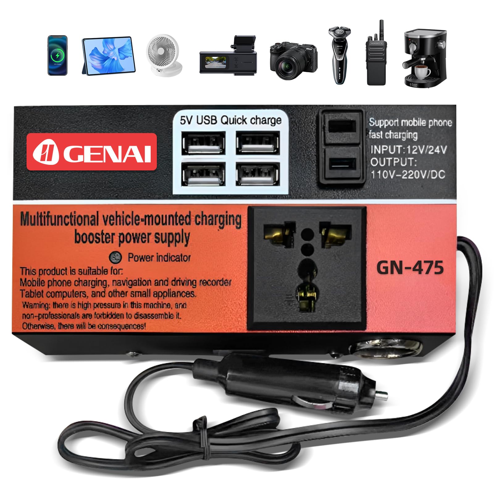 Inversor 12v para 110V 220V, Transformador para Carro 12V 24V Inversor Automotivo com Visor LCD e 4 USB Rápido, para Carro, Veículos e Ao Ar Livre