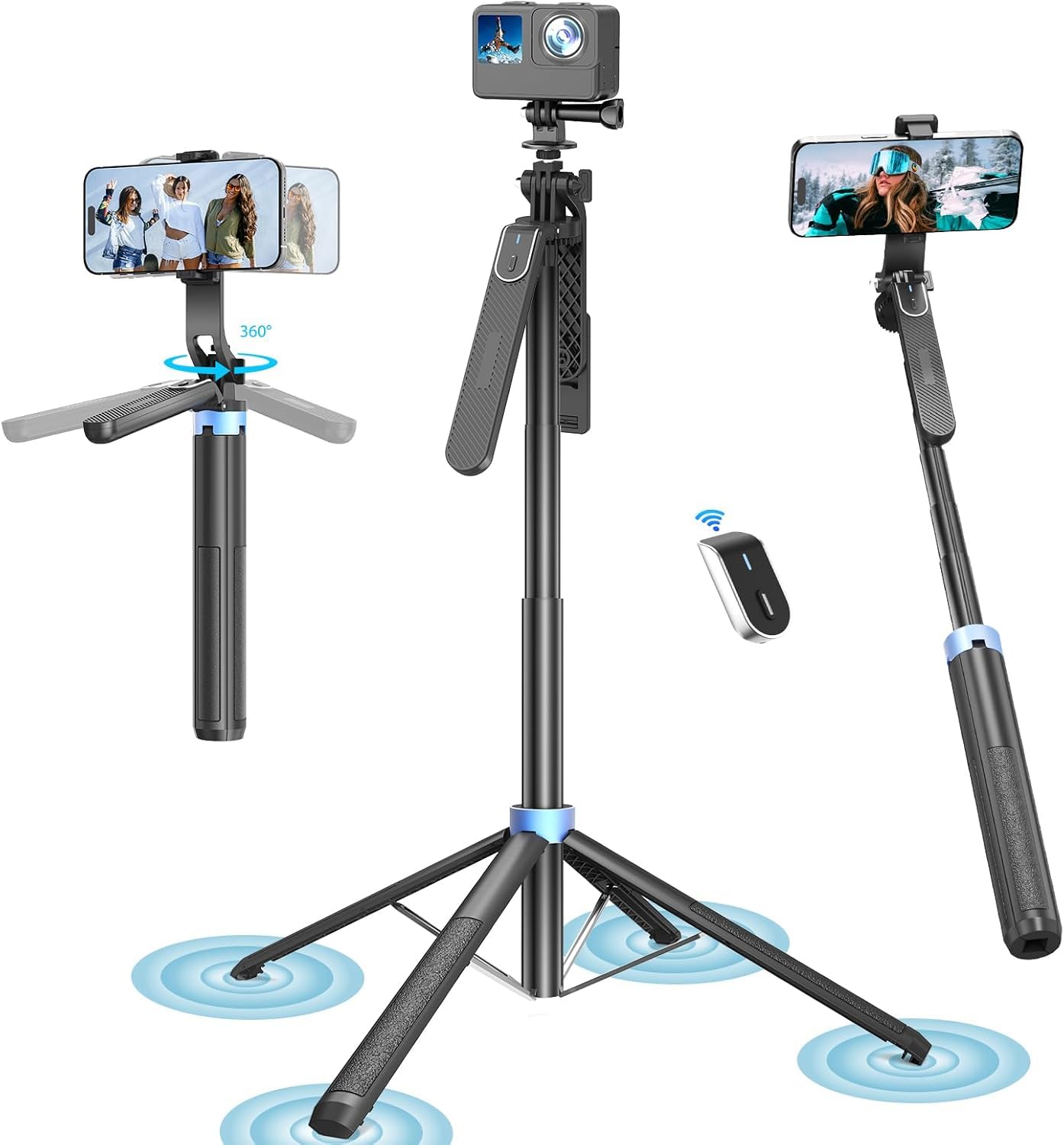 Tobeape Tripé para Celular 180cm Profissional, Pau de Selfie Extensível | Com Controle Remoto Recarregável, Design Quadripé Estável 2 em 1 para iPhone, Android, GoPro - Ideal para Vídeos e Viagens