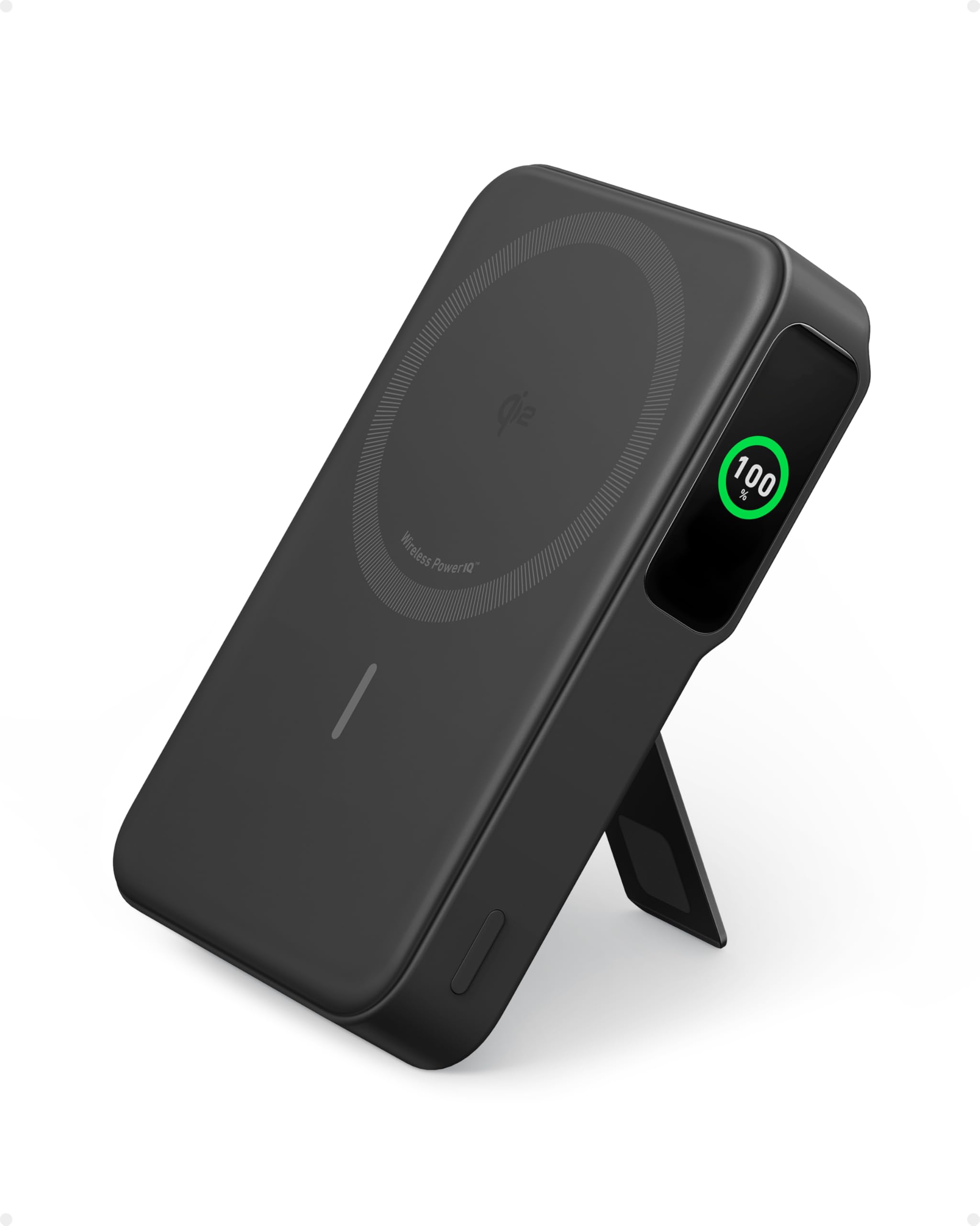 Anker MagGo Power Bank 10.000mAh, Carregador Portátil Qi2 15W, com MagSafe | Tela Inteligente e Suporte Dobrável, para iPhone 17/15/14/13/12, Inclui Cabo USB-C, Preto