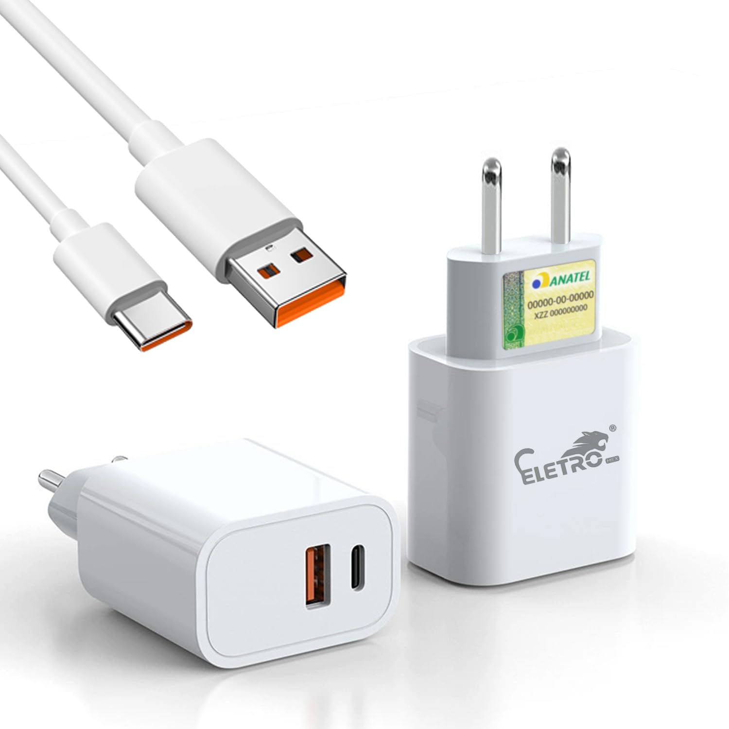 Carregador USB-C de 40W, Porta Dupla USB-C e USB-A, com Cabo USB Tipo-C，Carregamento Rápido, Compatível com Celulares Samsung, Motorola, iPhone 15/16, Tablets, Android e IOS